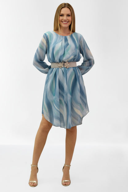 Vestido midi de fiesta estampado Maceió Celeste