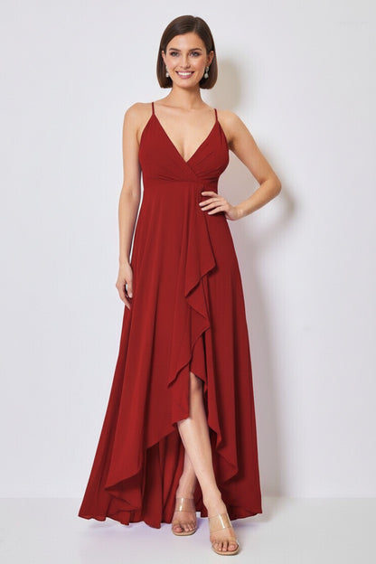 Vestido de Fiesta Largo Florencia - Bajos Asimétricos Ciruela