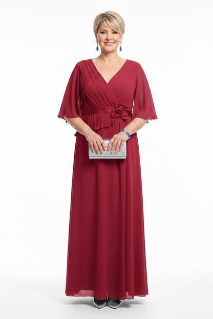 vestido para madrina largo con manga rojo