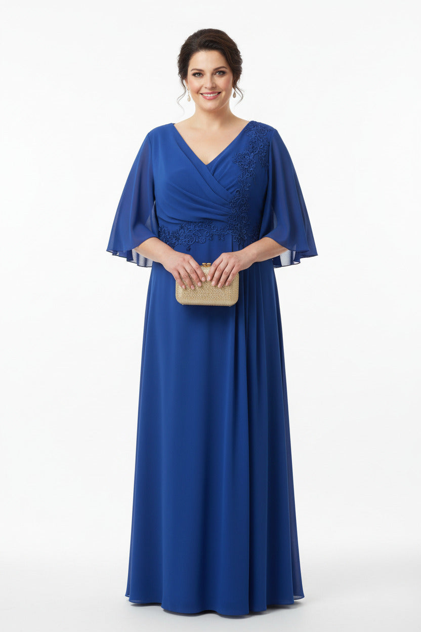 vestido para boda elegante talla grande azul con detalle de encajes