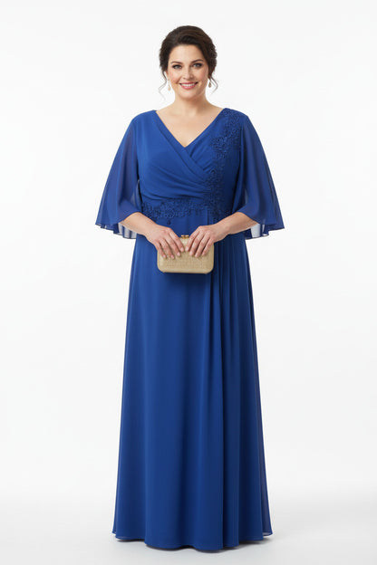 vestido para boda elegante talla grande azul con detalle de encajes