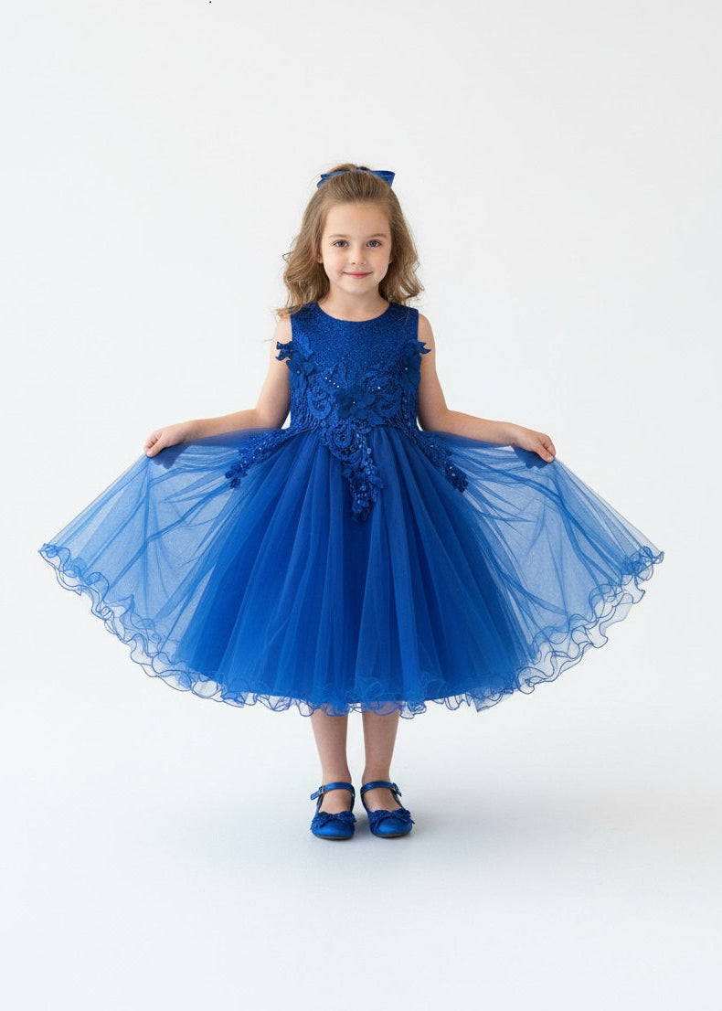 Vestido de Fiesta Azul con Encaje y Tul