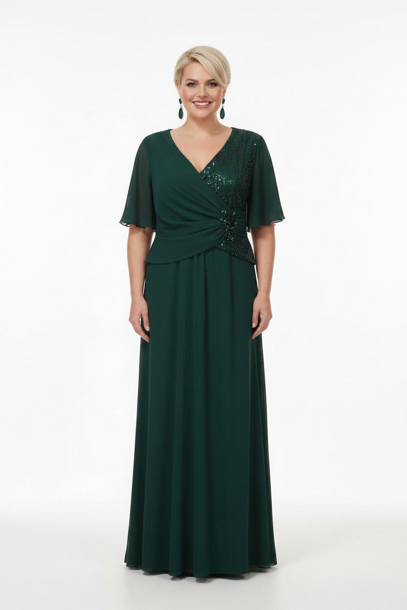 vestido fiesta largo elegante verde oscuro