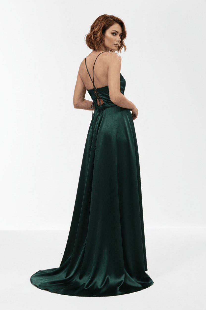 Vestido de Fiesta Largo Perugia - Satén Escote Pico y Espalda Entrecruzada