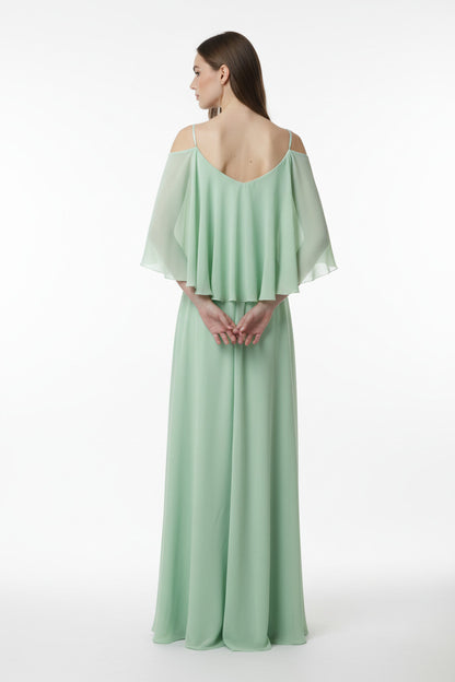 espalda Vestido Largo de Fiesta de Hombros Descubiertos con Escote Corazón verde agua