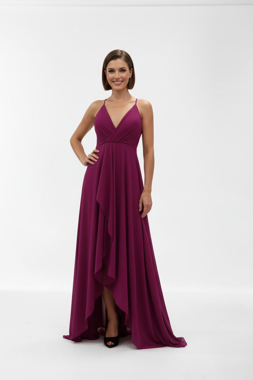 Vestido de Fiesta Largo Florencia - Bajos Asimétricos Magenta