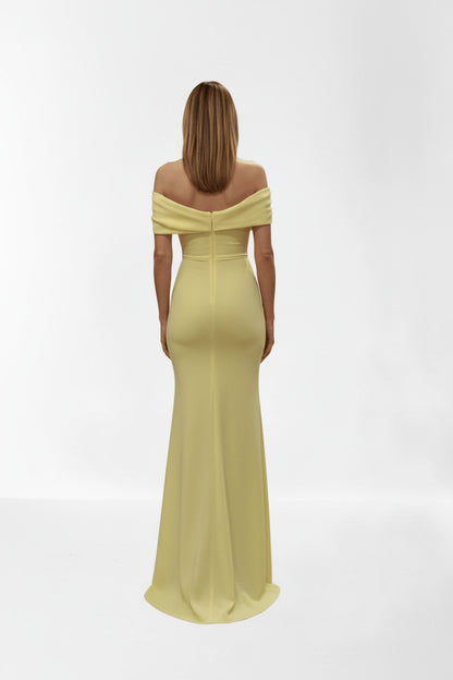 Vestido de Fiesta Largo Elgin - Escote Bardot Sirena amarillo-Vista trasera