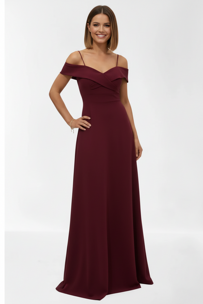 vestido de fiesta largo escote barco burdeos