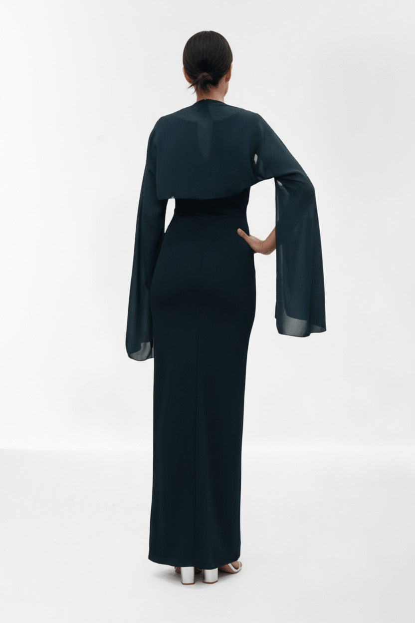 Vestido de Fiesta Ajustado Monrovia - Manga Capa y Tirantes Anchos