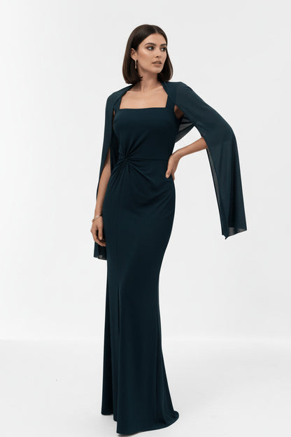 Vestido de Fiesta Ajustado Monrovia - Manga Capa y Tirantes Anchos Verde azulado U (36 38) 95% poliéster 5%elastan