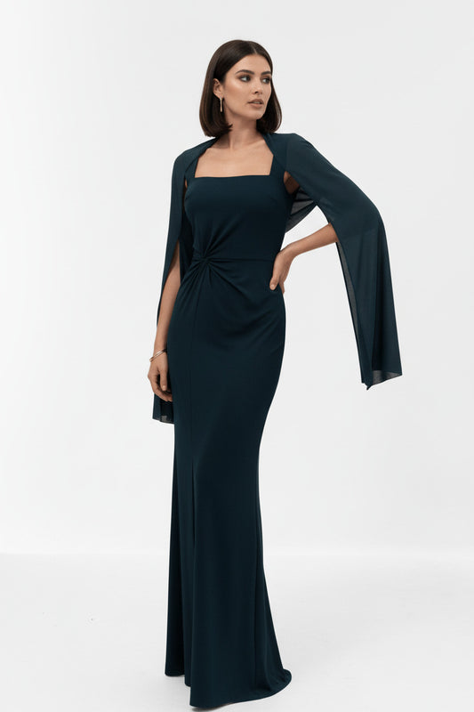 Vestido de Fiesta Ajustado Monrovia - Manga Capa y Tirantes Anchos Verde azulado U (36 38) 95% poliéster 5%elastan