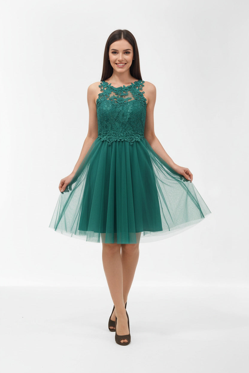 Vestido de Fiesta Corto Falda Tul Surat Verde U (36 38 40)