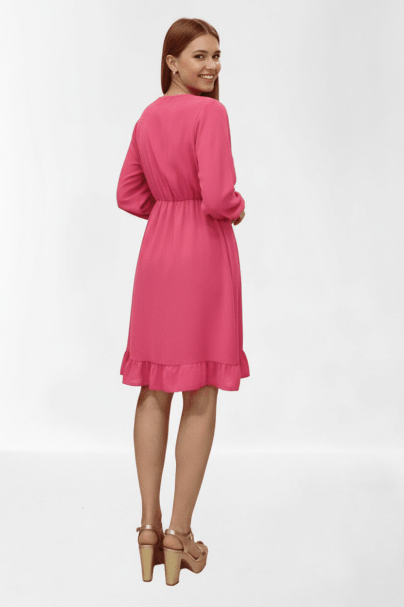 Vestido de Fiesta Corto Villes-Manga Larga y Falda con Volante