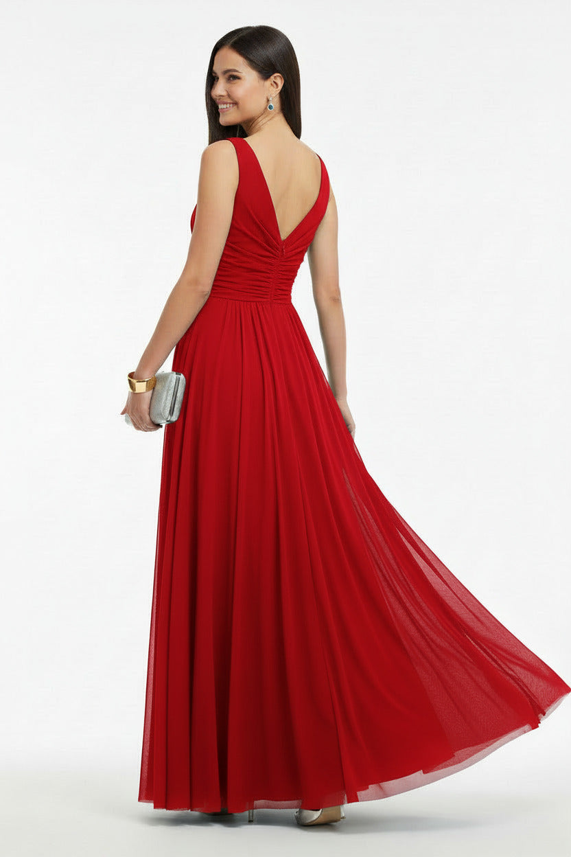 espalda vestido invitada boda largo falda con abertura rojo