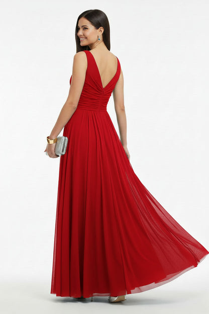 espalda vestido invitada boda largo falda con abertura rojo