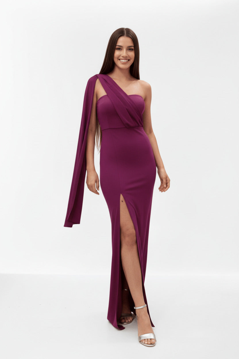 Vestido Largo de Fiesta Brielle - Escote Palabra de Honor con Fular Versátil Magenta S(34 36)