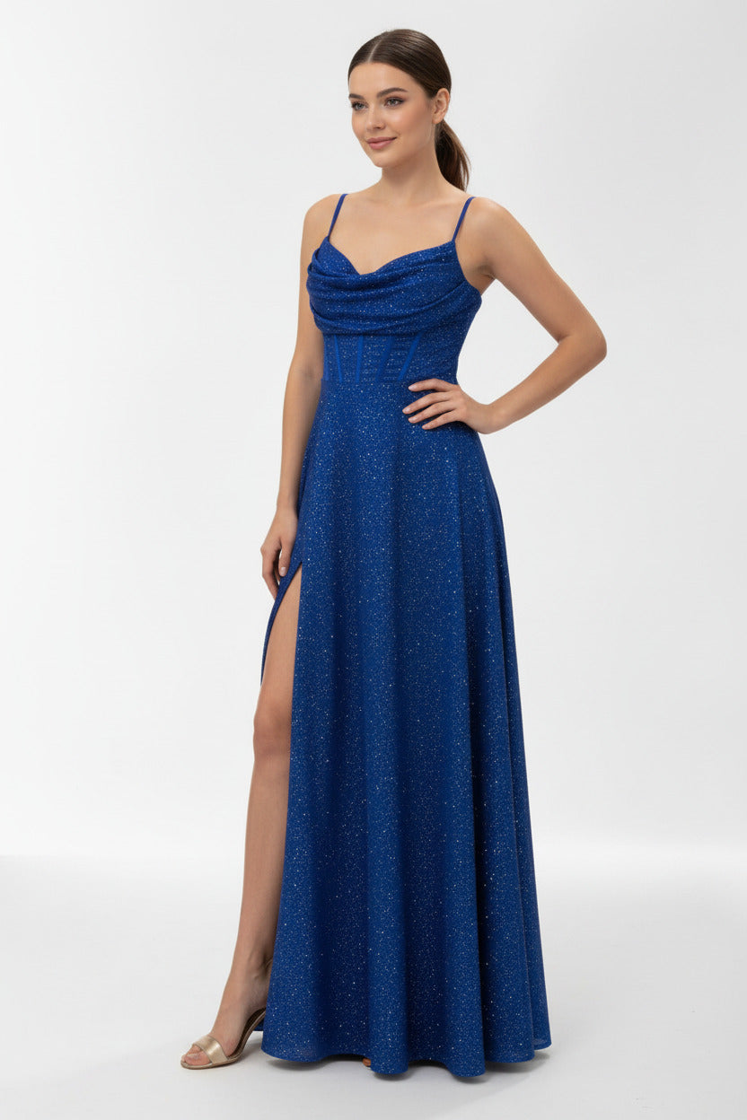 Vestido fiesta largo con corsé Scanno Azul U (38 40 42) -Vista frontal