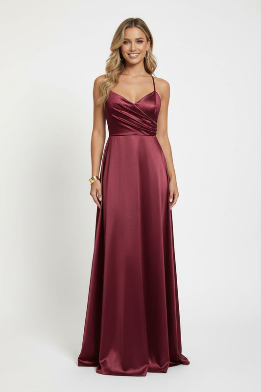 vestido de fiesta largo burdeos espalda corsé