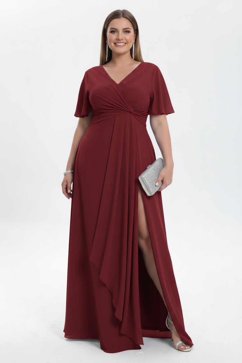 vestido-fiesta-largo-burdeos-con-manga-corta