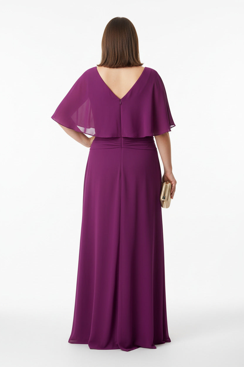 espalda Vestido de Fiesta Largo Atlanta-Talla Grande Elegante con Manga 