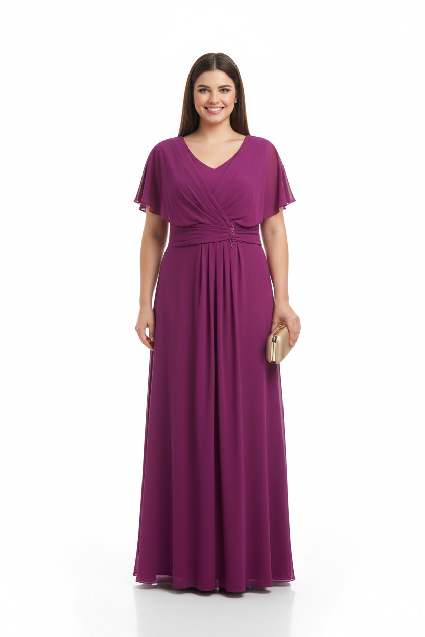 Vestido de Fiesta Largo Atlanta-Talla Grande Elegante con Manga burganvilla