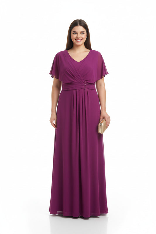 Vestido de Fiesta Largo Atlanta-Talla Grande Elegante con Manga burganvilla