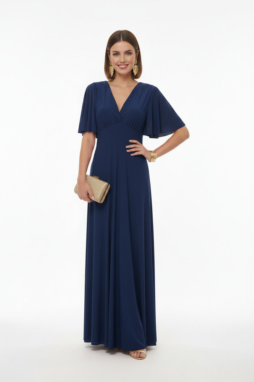 Vestido de Fiesta Largo Memphis - Manga Corta Escote Pico