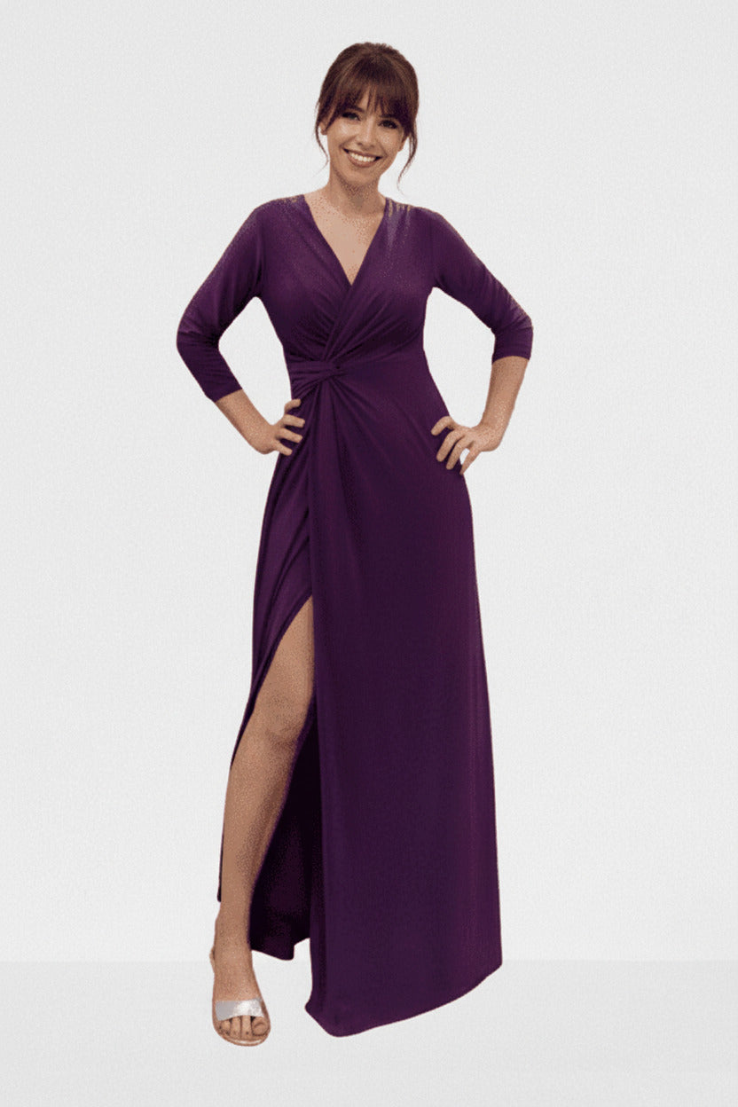 Vestido de Fiesta Largo Ruan - Manga Francesa y Abertura Morado U (36 38) 95% poliéster 5%elastan