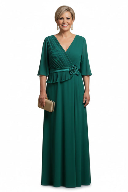 vestido de fiesta largo con manga para invitada verde