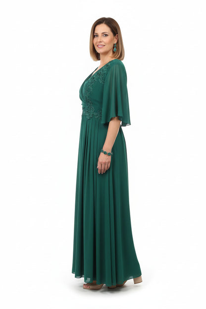 lateral vestido de fiesta largo talla grande elegante color verde
