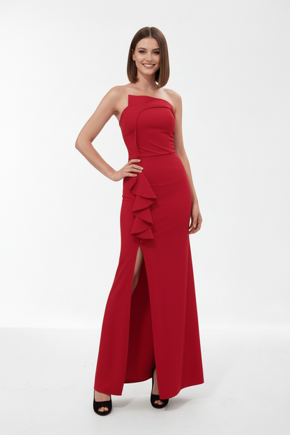 Vestido de fiesta largo elegante palabra de honor rojo