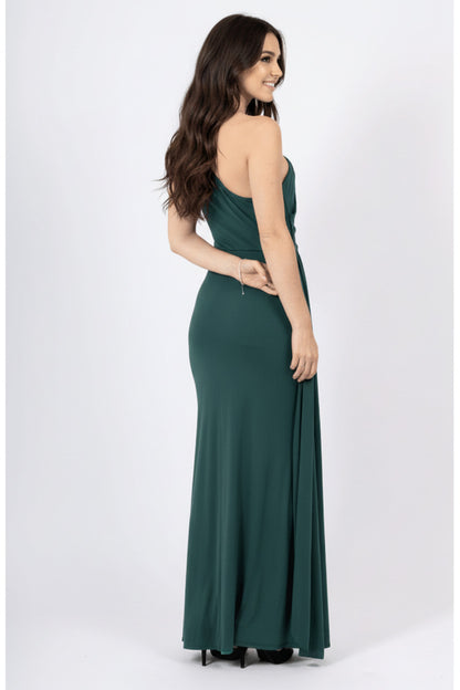 Vestido fiesta largo escote asimétrico Uster verde oscuro-Vista trasera