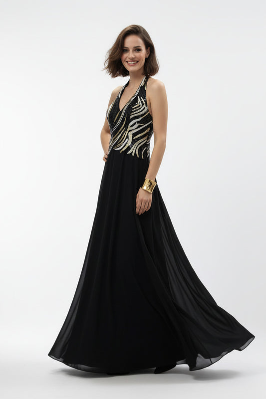 Vestido de noche Largo Nápoles - Top de Lentejuelas con Escote Halter