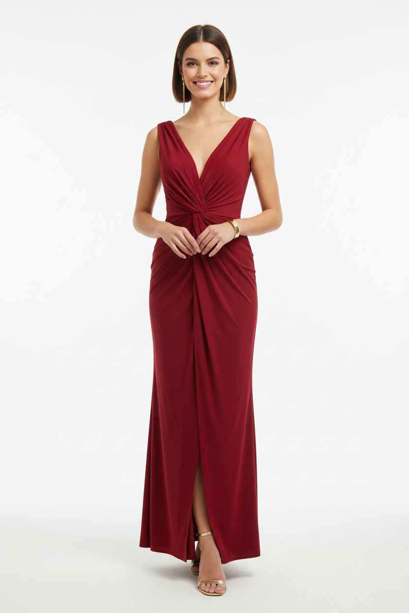 Vestido de Fiesta Largo Udaipur-Escote Pico y Abertura en la Falda