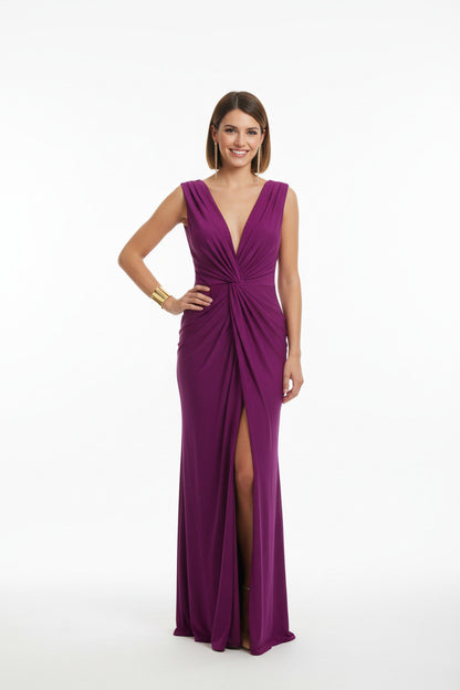 Vestido de Fiesta Largo Udaipur-Escote Pico y Abertura en la Falda