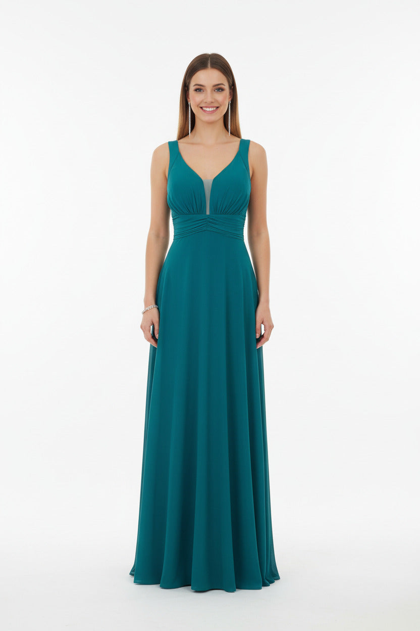 vestido de fiesta largo con espalda descubierta con encaje verde
