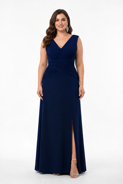Vestido Largo Mildura- Con Hombreras y Abertura en la Falda