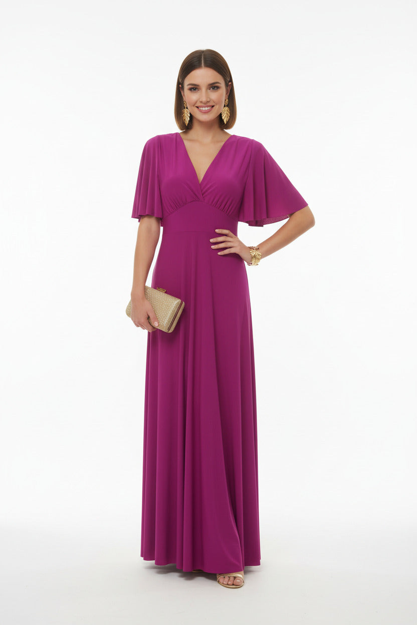 Vestido de Fiesta Largo Memphis - Manga Corta Escote Pico