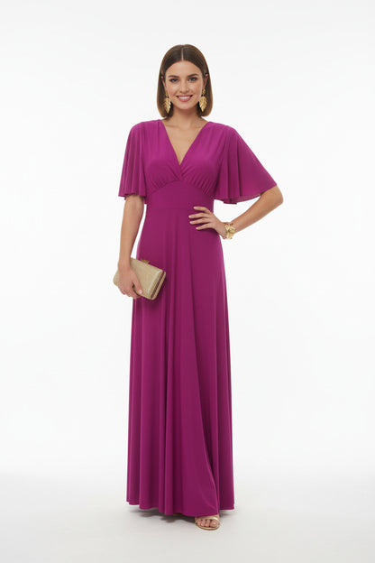 Vestido de Fiesta Largo Memphis - Manga Corta Escote Pico