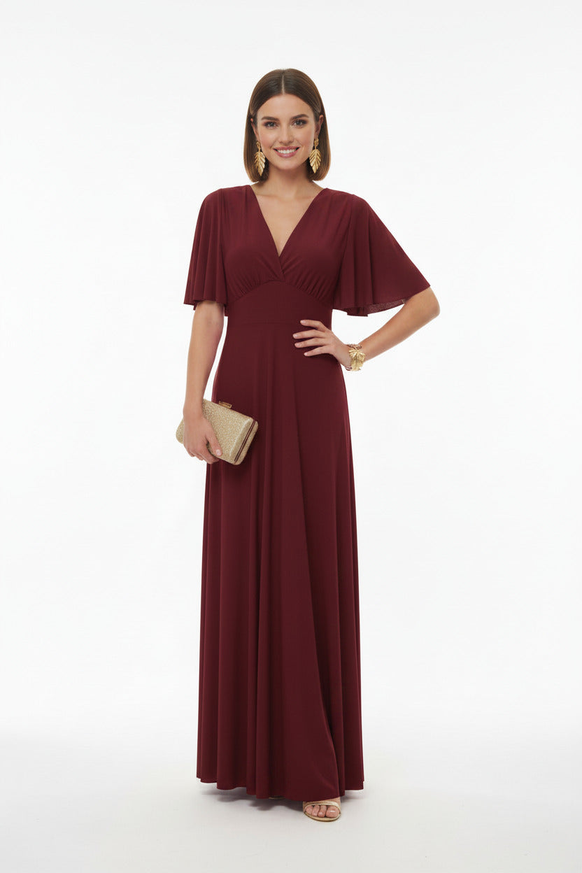 Vestido de Fiesta Largo Memphis - Manga Corta Escote Pico