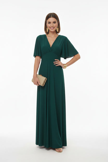 Vestido de Fiesta Largo Memphis - Manga Corta Escote Pico