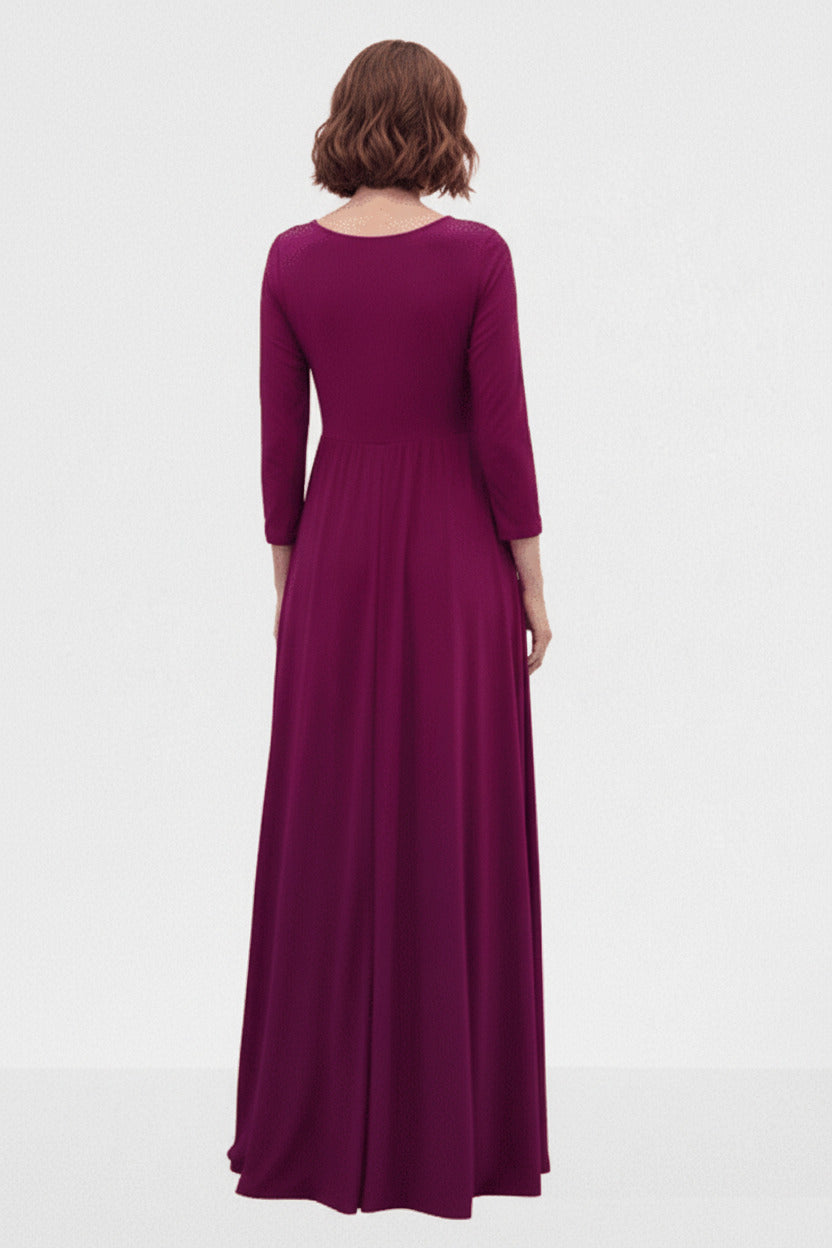 espalda Vestido de Fiesta Largo Lima - Manga Francesa y Escote Pico