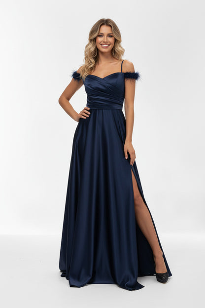 Vestido de Fiesta Largo Doha - Mikado Escote Corazón Azul marino-Vista frontal