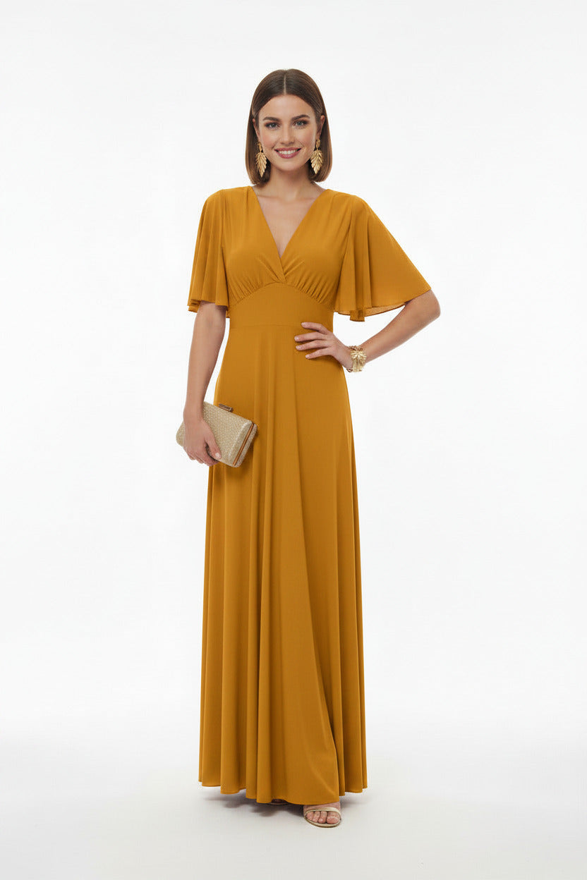 Vestido de Fiesta Largo Memphis - Manga Corta Escote Pico