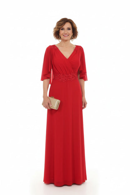 vestido para ceremonia largo rojo con manga corto 