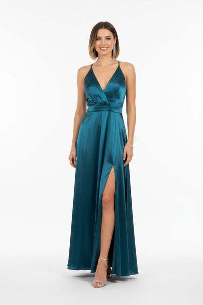 vestido de fiesta largo tela semi brillante con abertura