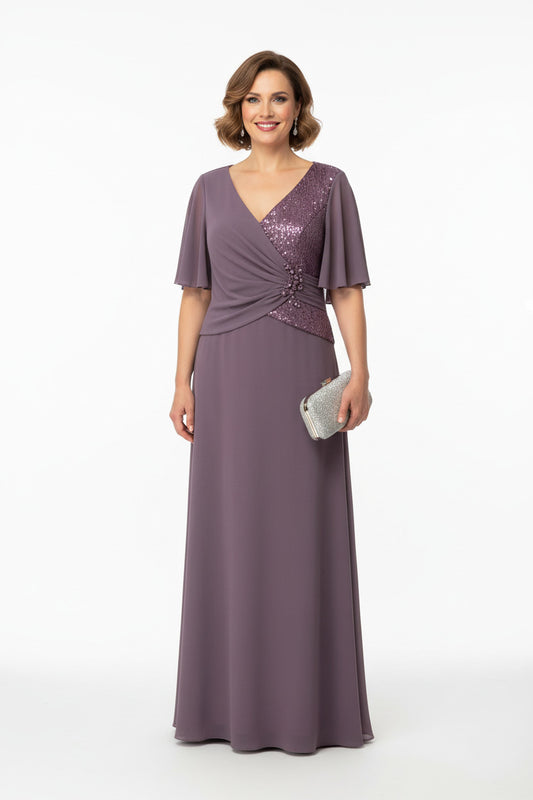 espalda vestido para madrina largo malva con detalle de brillos