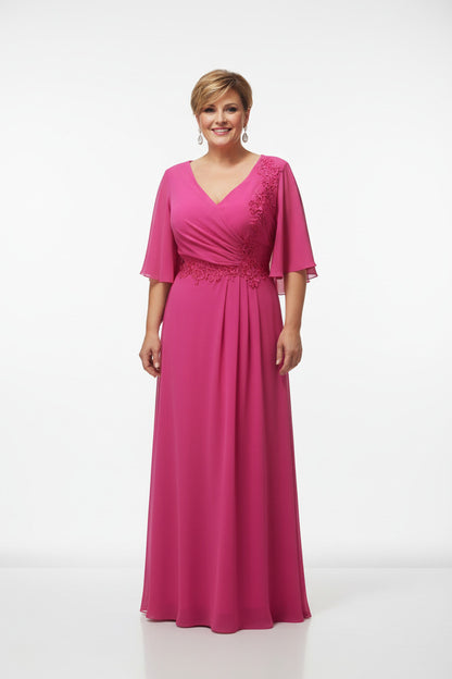 vestido de fiesta largo talla grande elegante color fucsia
