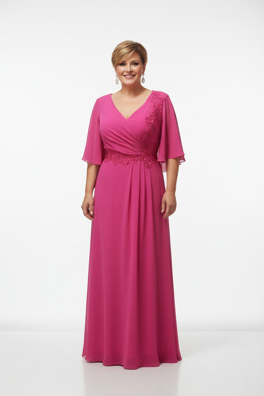 vestido de fiesta largo talla grande elegante color fucsia