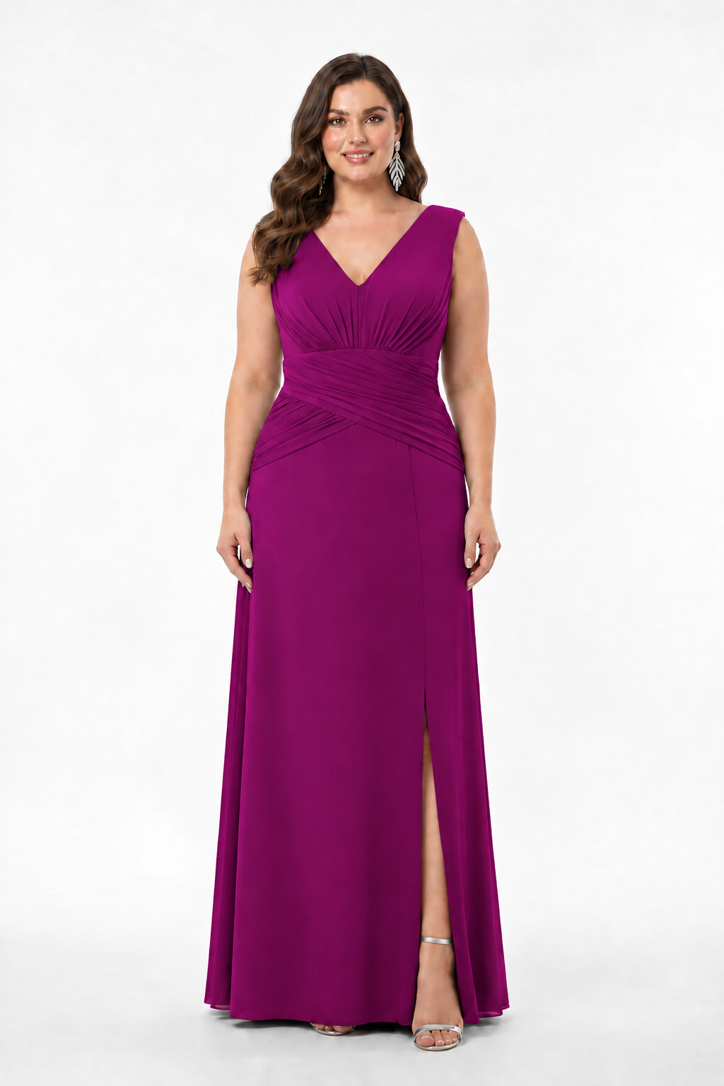 Vestido Largo Mildura Talla Grande - Con Hombreras y Abertura en la Falda